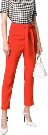 Veronica Beard Belted High Waist Crepe Straight Leg Pants In Red