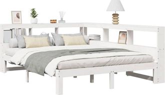 vidaXL Bookcase Bed without Mattress White 150x200 cm King Size Solid Wood Pine Vidaxl