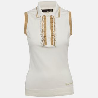 Love Moschino White Jersey Ruffled Sleeveless T-Shirt