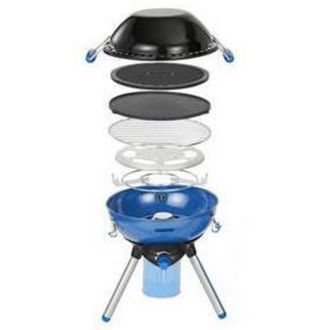 Campingaz Barbecue e Piano Cottura Portatile Campingaz Party Grill 400 CV - Nero e Blu, Grill a Gas con Coperchio Rimovibile, 2000W, Design Rotondo con 3