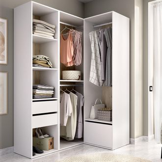 Dmora Armario Grande Clayhill, Ropero Modular Dormitorio, 7 Estantes, Perchero, 124x205h Cm Blanco