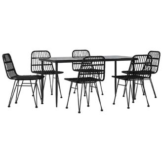 Berkfield Home Beautiful 7 Piece Garden Dining Set Black Poly Rattan