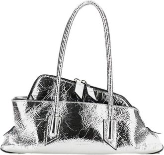The Attico Asymmetrical Trapezoid Top Handle Bag in Shiny Crinkled Calfskin