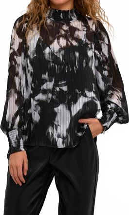 Kaffe Kalifa Chiffon Mock Neck Blouse In Black Grey Blurry Graphics