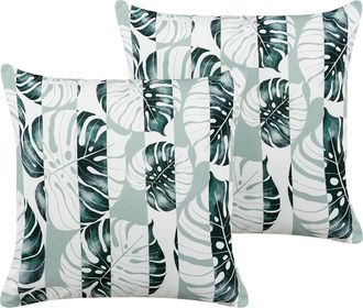 Beliani Beliani - Conjunto De 2 Cojines De Jard&iacute;n Almohada De Exterior 45 X 45 Cm Poli&eacute;ster Hojas Rayas Verde Termini