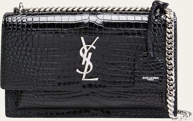 Sunset Medium YSL Crossbody Bag in Croc-Embossed Leather