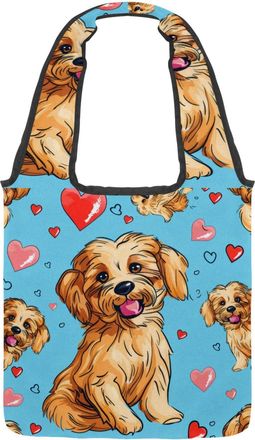 Generic Dog and Hearts Reversible Canvas Shoulder Tote - Double-Sided Print, 12oz Cotton, 27cm Drop, Fold-Flat Bag for Travel, Shopping, Street Outings