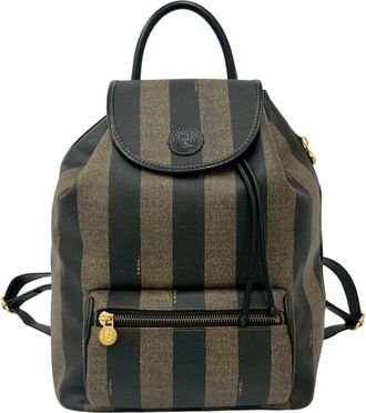 Fendi Black Brown Leather Pvc Backpack (Pre-Owned)