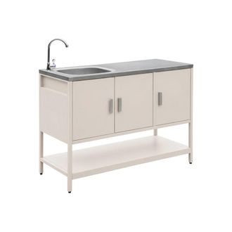 Sweeek M&oacute;dulo cocina exterior de acero con lavabo, 120cm, beige