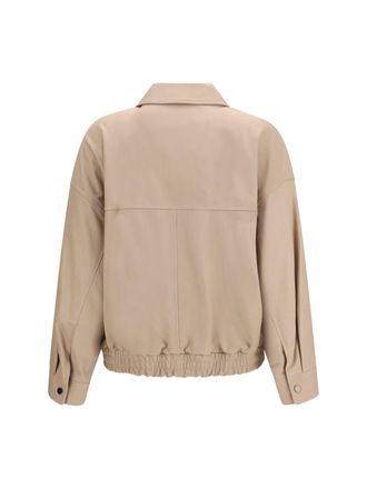 Brunello Cucinelli Womens Glossy Nappa Jacket With Monili Whipe Leather