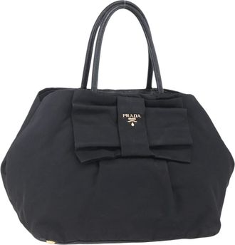 Prada Bow Tote Tessuto Black Nylon Handbag (Pre-Owned)