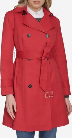Cole Haan Womens Hooded Trench Coat - Red Size Medium