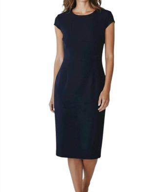 Talbot Runhof Cap Sleeve Midi Dress In Blue