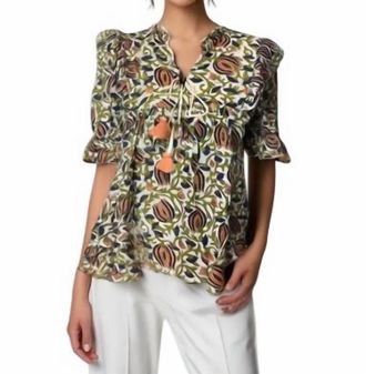 Celina Moon Floral Peplum Blouse In Green Floral