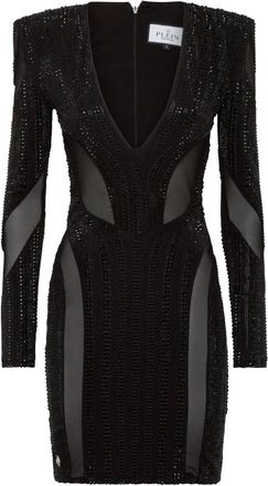 Philipp Plein Kleedjes, Dames, Zwart, M, Polyester, Padded Shoulder Mini Dress