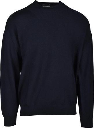 Emporio Armani Wollen Gebreide Trui - Heren - Ronde hals truien - Blauw - M - Wol - Truien & Vesten