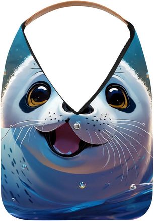 Generic Lovely Harp Seal Swims Underwater Reusable Lightweight Grocery Bags - Foldable Into Compact Pouch, Washable & Sturdy, Multipurpose for Shopping and Tr