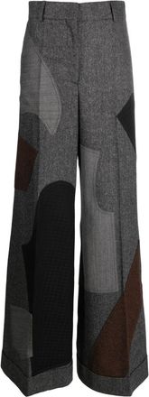 Moschino patchwork-design palazzo trousers - women - Silk/Polyester/Wool/Elastane/Cupro/Acrylic/Acetate - 40 - Grey