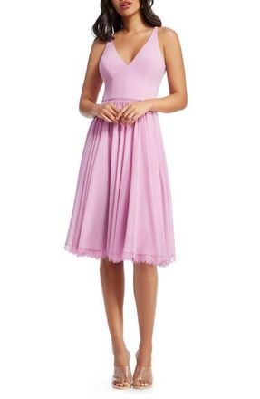 Dress The Population Alicia Mixed Media Midi Dress in Lavender at Nordstrom, Size Xx-Small