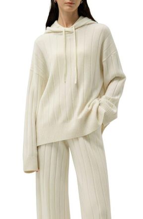 LilySilk Ribbed Hooded Knit Top in White at Nordstrom, Size Medium