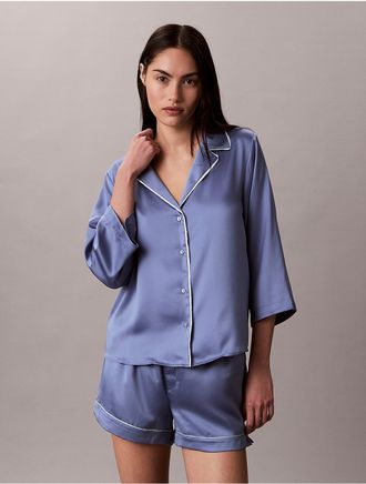 Calvin Klein Womens Satin Sheen Shirt - Medium Blue - XL