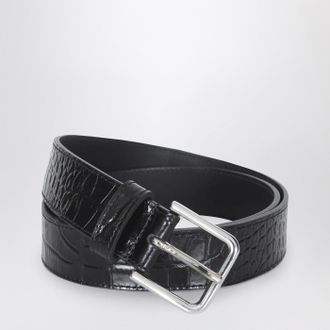Frankie Shop Toni Croc Belt In Black Patent Leather With Silver Tone Hardware