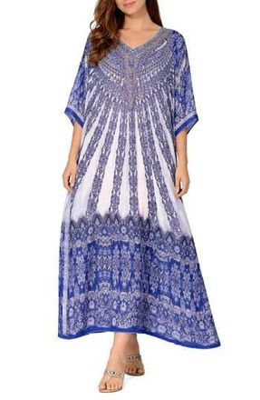 Ranee&rsquo;s Filigree Print V-Neck Maxi Caftan in Blue at Nordstrom Rack