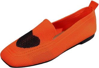 Generic Slip On Shoes for Women Knit Mesh Loafers Shoes Square-Toe Loafers Color Blocking Casual Shoe Breathable Flat Trainer Non Slip Soft Trainers Low Top T