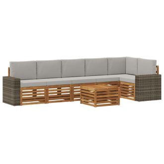 vidaXL Conjunto De Sof&aacute; Seccional Con Coj&iacute;n 7 Pcs Natural Y Gris Claro Vidaxl
