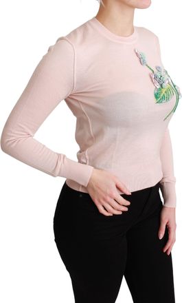Dolce & Gabbana Pink Floral Silk Cashmere Pullover Womens Sweater