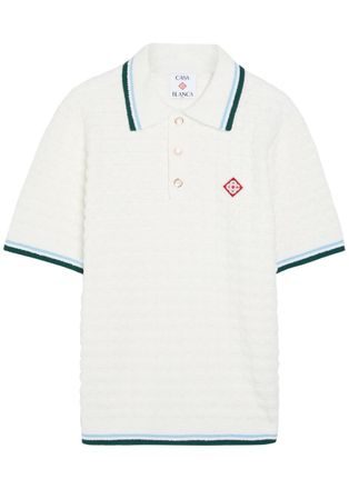 Casablanca Casablanca Logo-appliqu&eacute;d Boucl&eacute; Polo Shirt - White - XL