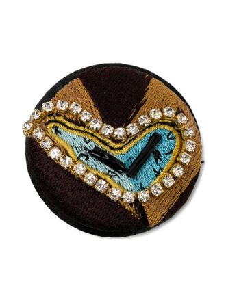 Undercover rhinestone heart brooch - unisex - Silk/Brass/Polyester - One Size - Brown