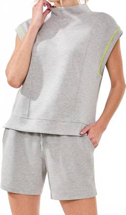 Tribal Techno Lux Contrasting Piping High Neck Top In Pale Grey Mix