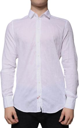 Dolce & Gabbana White Cotton Slim Fit Men Formal Dress Mens Shirt (Pre-Owned)