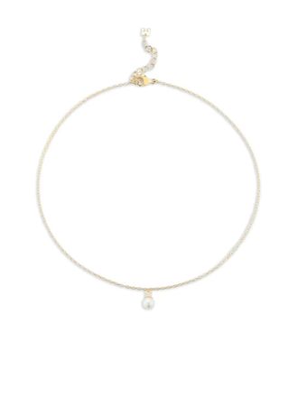 Mateo Bijoux 14kt geelgouden enkelbandje met parel en ketting