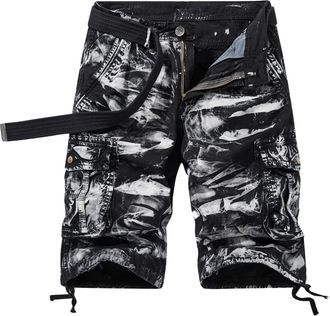 Generic Cargo Shorts for Men 2025 Regular and Big & Tall Camo Short Pants Multi Pockets Tooling Fashion Outdoor Work Short Bermudas De Hombre(Black, 34)