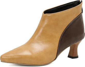 Generic Women Pointed Toe Ankle Boots Crocodile Texture Side Panel Pull On Design Slim Stiletto Mid Heel Non Slip Durable Comfortable Daily Shoes,Yellow,3.5 U