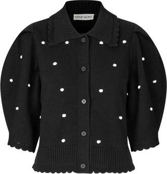 Stine Goya Bobble Knit Polo Cardigan - Dames - Vesten - Zwart - M - Katoen - Truien & Vesten