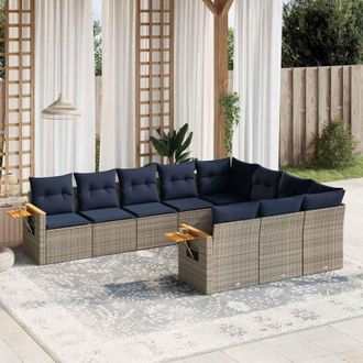 vidaXL Set De Sof&aacute;s De Jard&iacute;n 10 Pzas Con Cojines Rat&aacute;n Sint&eacute;tico Gris Vidaxl