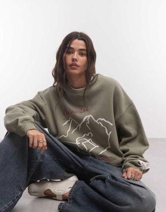 Nike Studio Fleece felpa oversize con stampa color khaki-Grigio