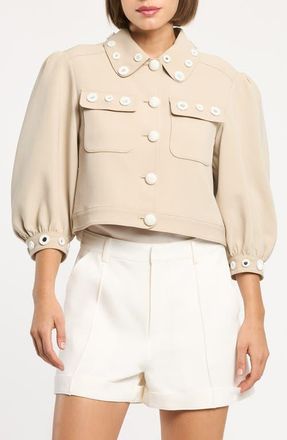 Cinq &agrave; Sept Gilliana Crop Jacket in Khaki/Ivory at Nordstrom, Size Xx-Small