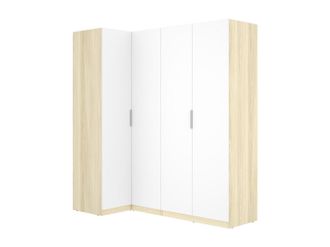 Vente-Unique Armario esquinero 4 puertas - An. 188cm - Blanco y natural claro - KALONY