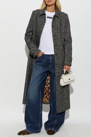 Dolce & Gabbana Wool Coat With Belt, Womens, Grey