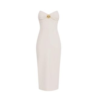 Elisabetta Franchi Midi Dresses, female, Beige, Size: L Fluid Crepe Dress with Sheath Line