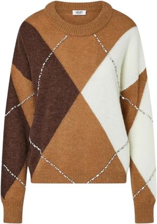 Liu Jo Jersey de rombos con bordado de joyas - Knitwear - Mujer - Marr&oacute;n - XS