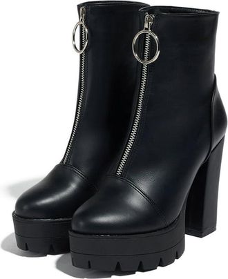 Generic Womens Platform Chelsea British Style Comfort Round Toe Chunky Ultra High Heels Ankle Boots with Front Zip (Black,7.5)