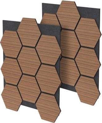 ML Design Ml-design - 2x Paneles Ac&uacute;sticos Hexagonales 66,5x81x2cm 1 M&sup2; Mdf Tratamiento De Insonorizaci&oacute;n Teca Aislamiento F&oacute;nico De Pared Puerta Techo Absorben
