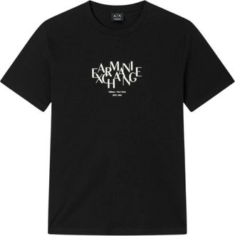 A|X Armani Exchange Tops, Heren, Zwart, L, Katoen, T-shirt met ronde hals en logo