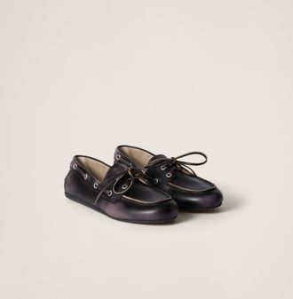 Miu Miu Unlined bleached leather boat shoes