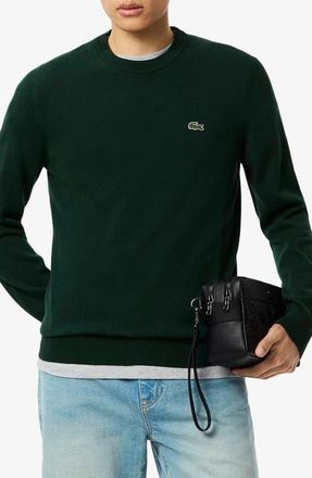 Lacoste Solid Cotton Jersey Crewneck Sweater in Sinople at Nordstrom, Size 5